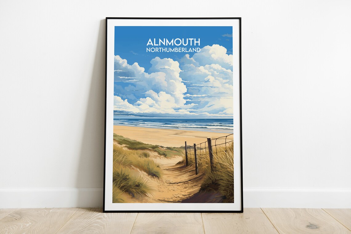 Alnmouth Northumberland Beach and Dunes Vintage Travel Poster