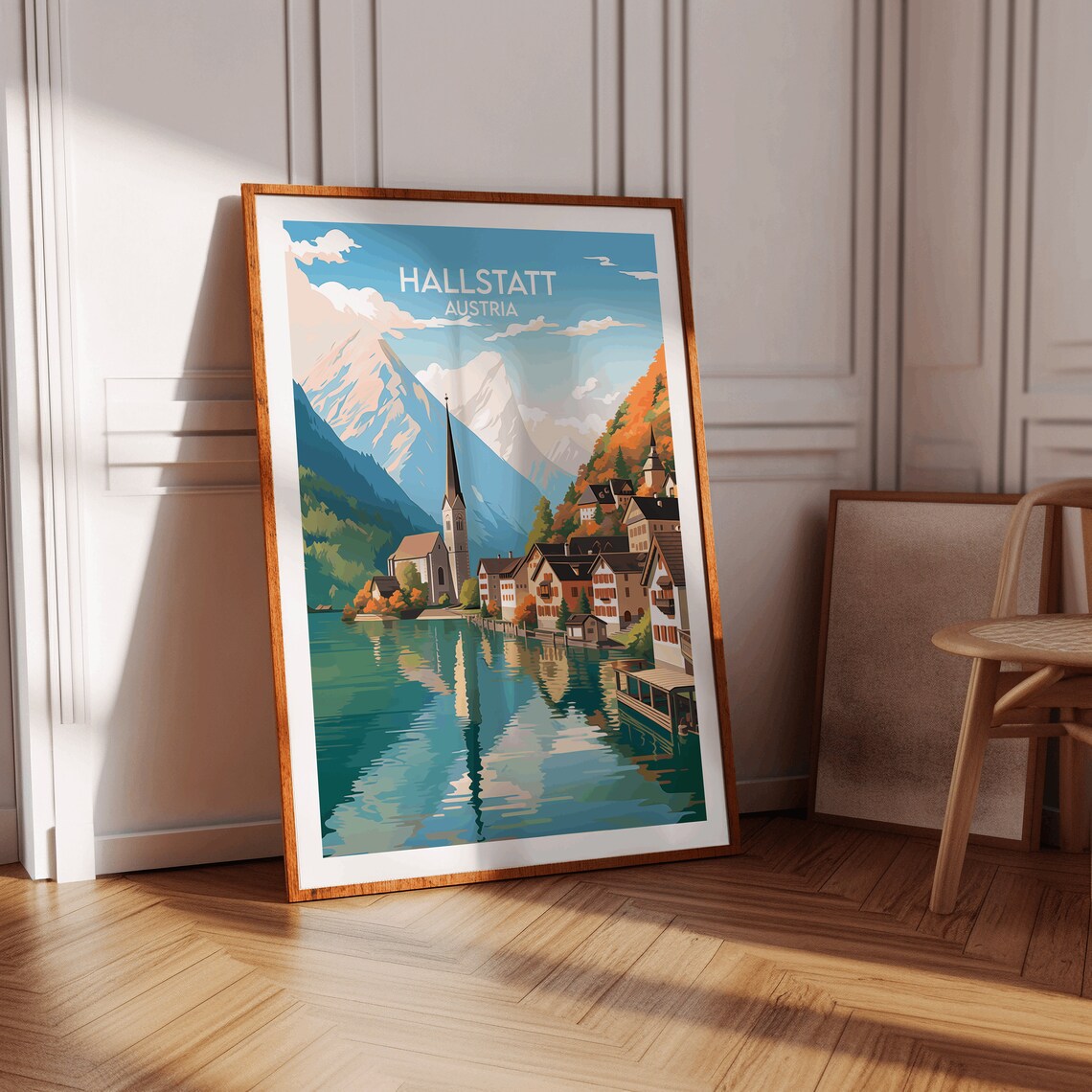 Hallstatt Austria Lakeside Village Vintage Travel Illustration Poster - Image 3