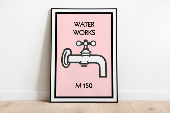 Waterworks Pink Monopoly Inspired Bathroom Print Poster A3 A4 A5 Funny Bathroom Home Decor Wall Art Accessories Gift