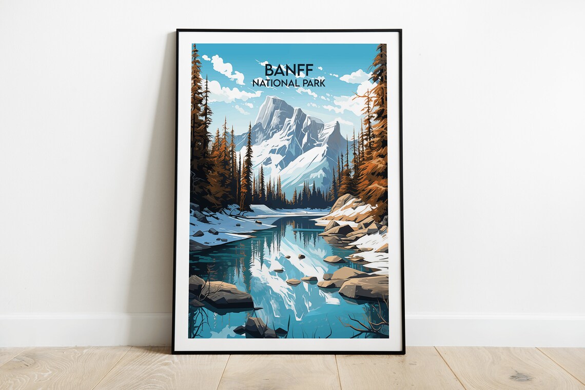 Banff National Park Canada Vintage Snowy Mountain Lake Travel Poster
