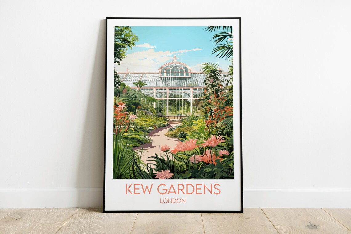 Kew Gardens London Historic Glasshouse Garden Art Vintage Poster