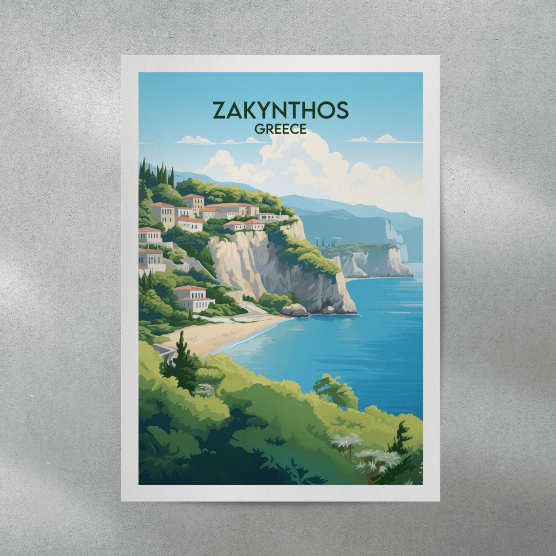Zakynthos Greece Cliffs Sea View Hillside Village Travel Poster - Image 4