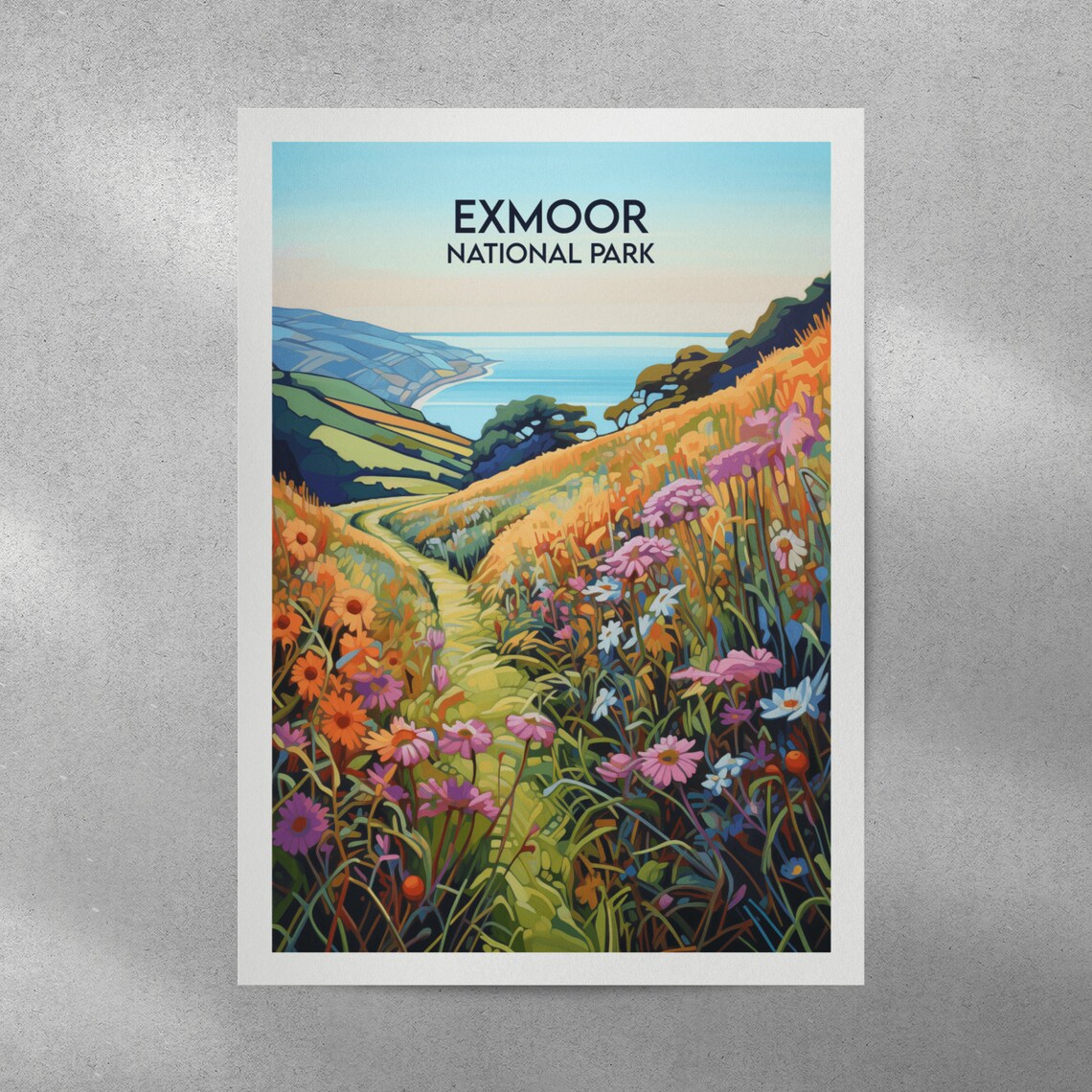 Exmoor National Park Wildflower Coastal Path Sea View Travel Poster - Image 2