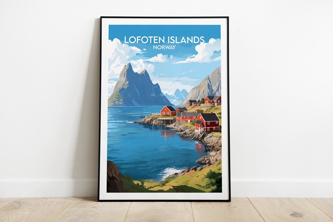 Lofoten Islands Norway Vintage Arctic Fishing Village Travel Poster