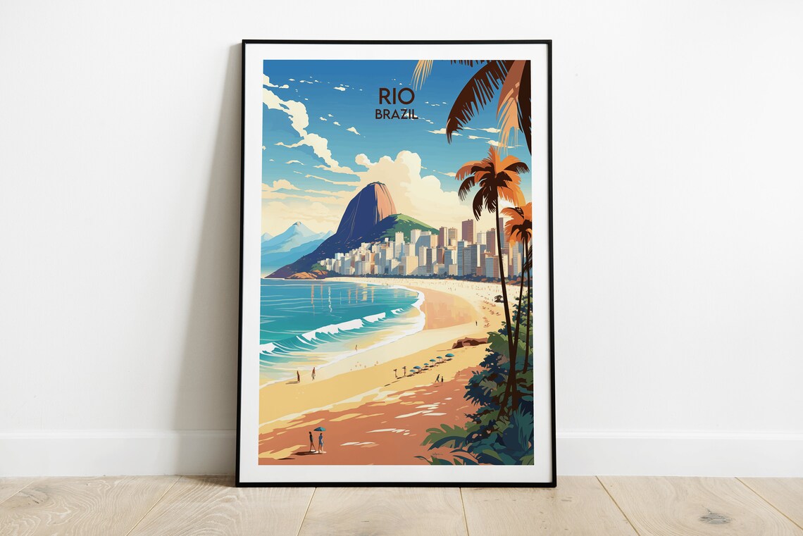 Rio Brazil Copacabana Beach Sugarloaf Mountain Travel Poster