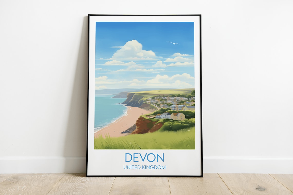 Devon Travel Poster, United Kingdom Travel Print
