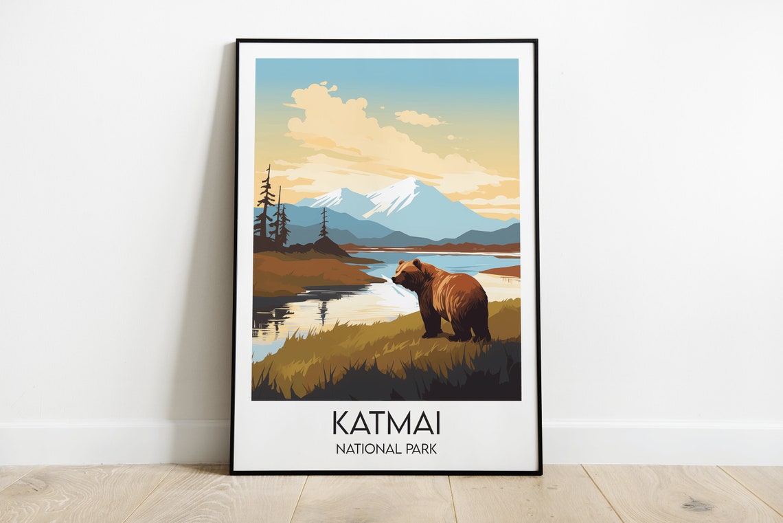 Katmai National Park Alaska Brown Bear Scenic Art Travel Poster