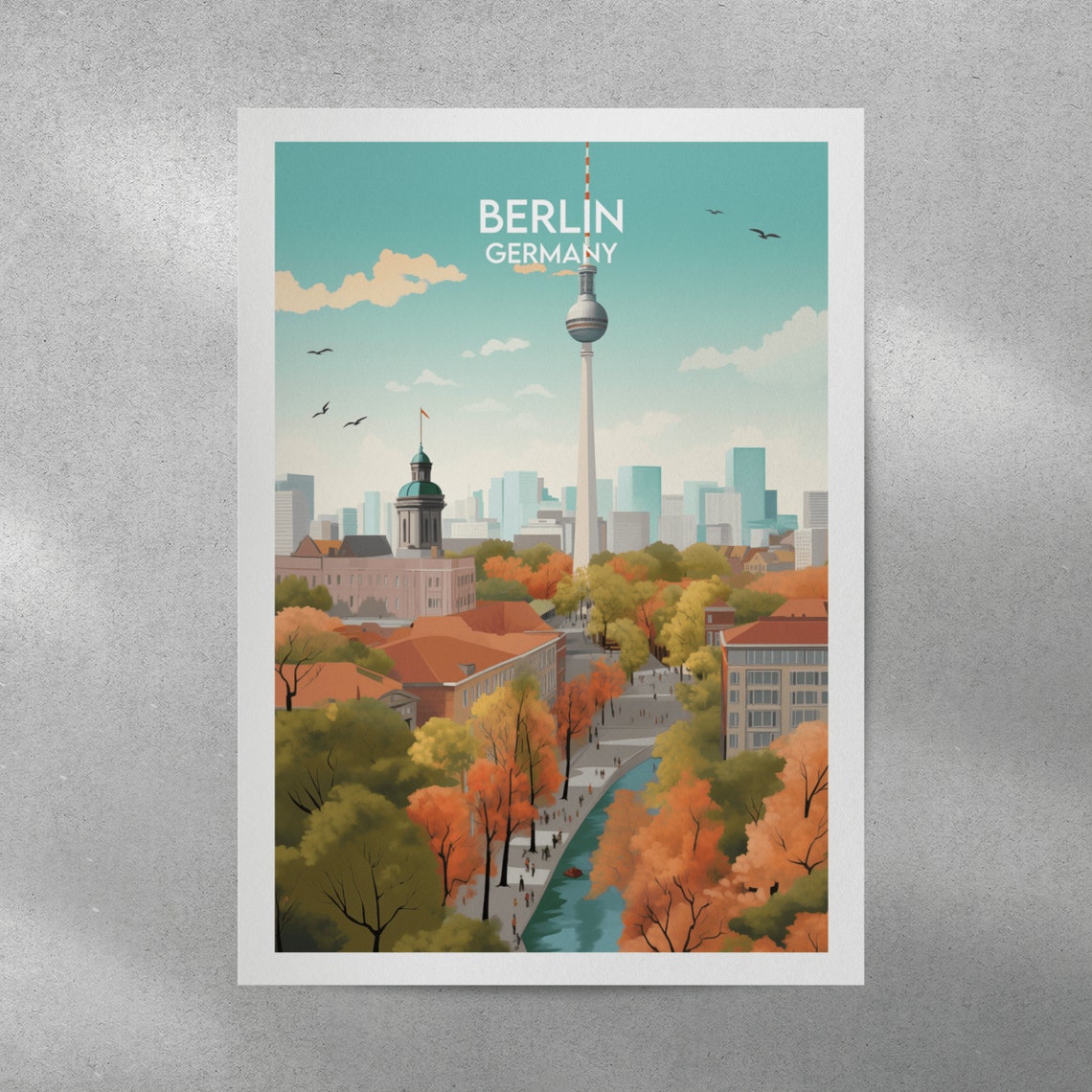 Berlin Germany TV Tower Autumn Skyline Vintage Travel Poster - Image 3