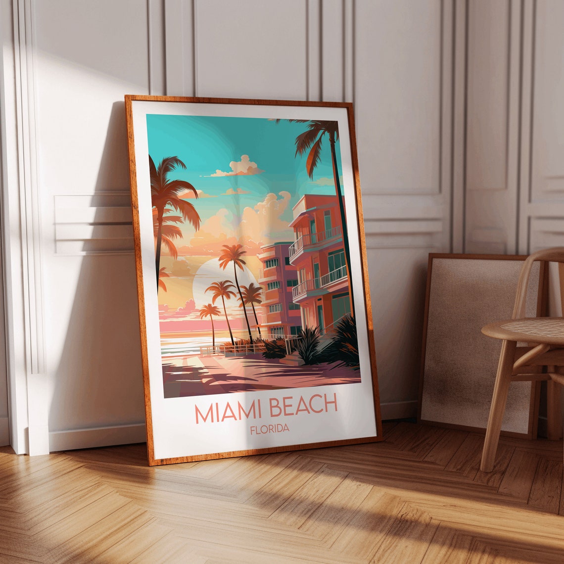 Miami Beach Florida Art Deco Sunset Beach Retro Travel Poster - Image 3