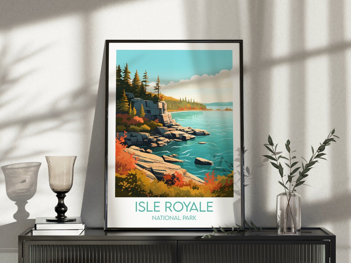 Isle Royale National Park Autumn Coast Vintage Travel Poster - Image 3