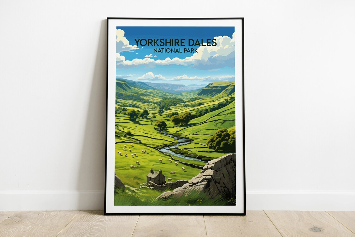 Yorkshire Dales National Park Green Valley Vintage Travel Poster