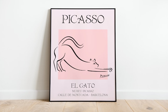 Picasso El Gato Pink Line Art Cat Barcelona Exhibition Poster
