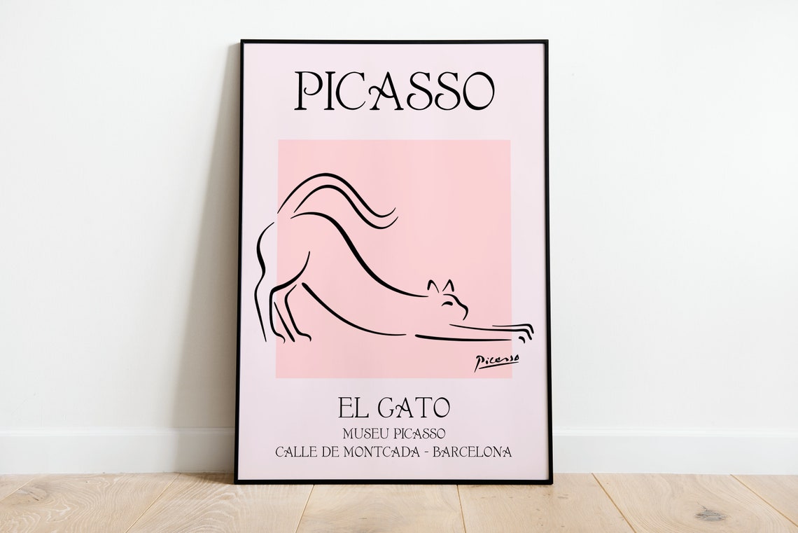 Picasso El Gato Pink Line Art Cat Barcelona Exhibition Poster