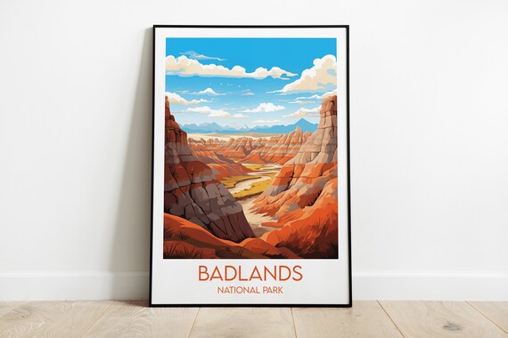 Badlands National Park Red Rock Canyon Layers Retro Travel Poster