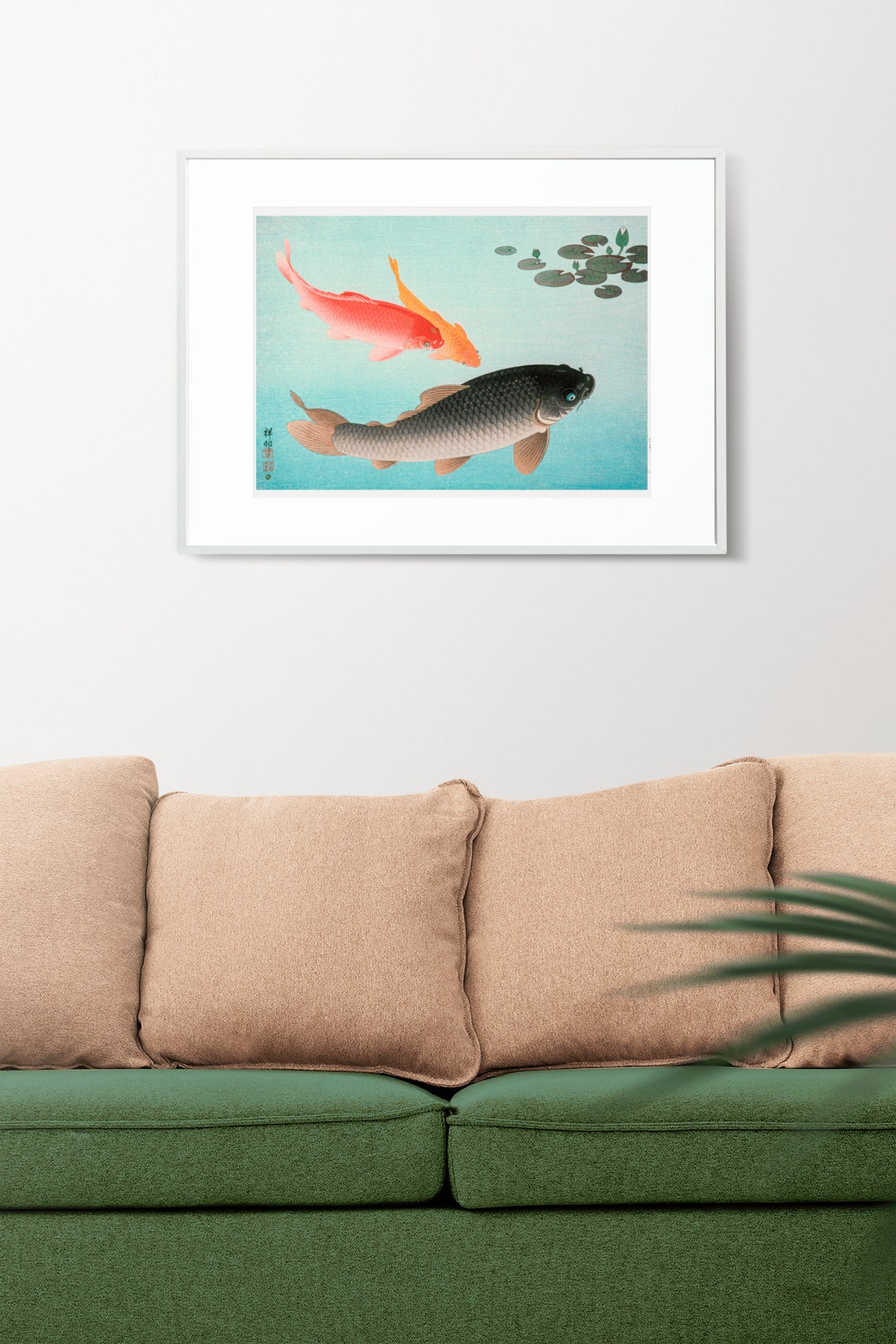 Japanese Koi Fish Woodblock Carp and Water Lilies Art Poster - Image 2