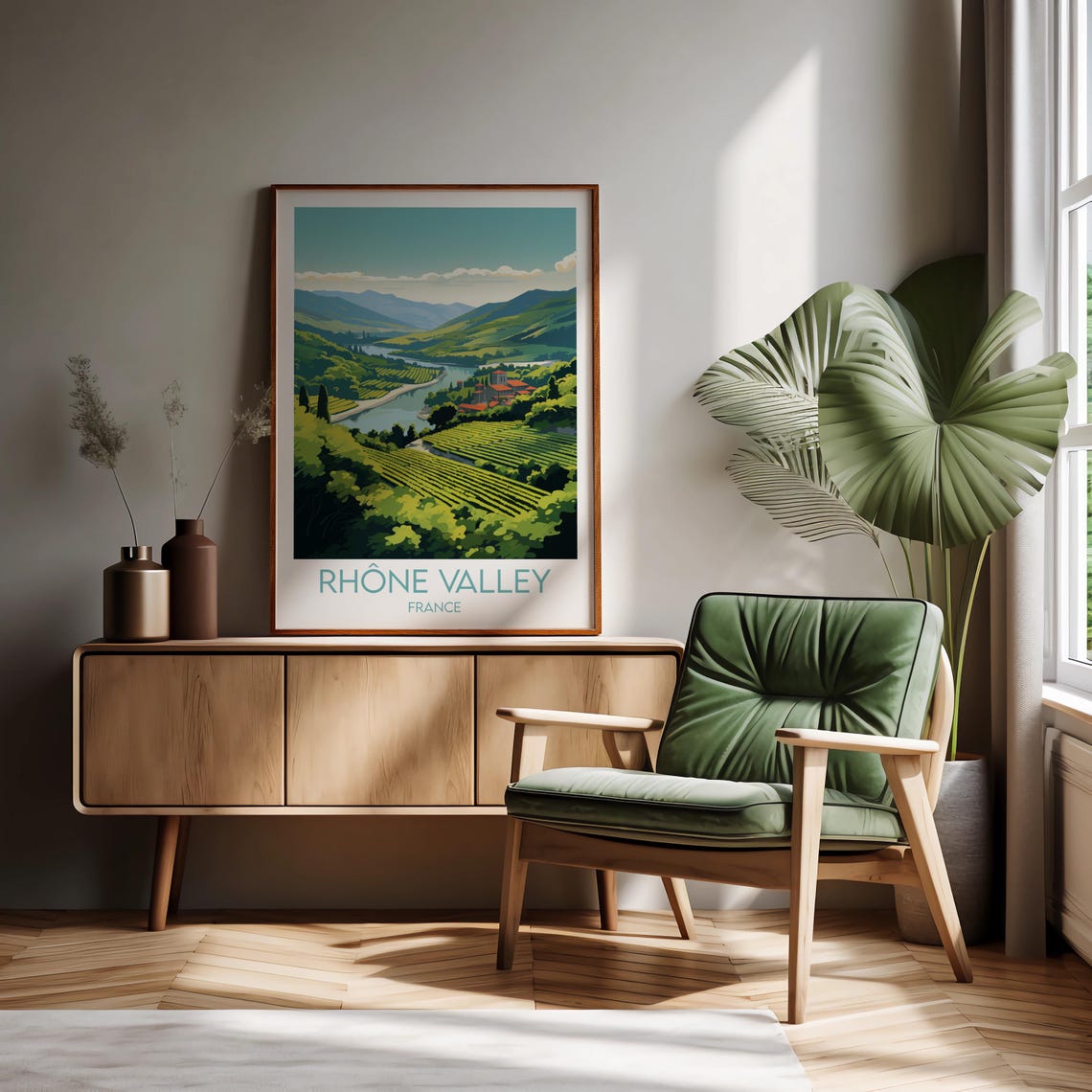 Rhone Valley France River Bend Vineyard Hills Scenic Travel Wall Art - Image 2