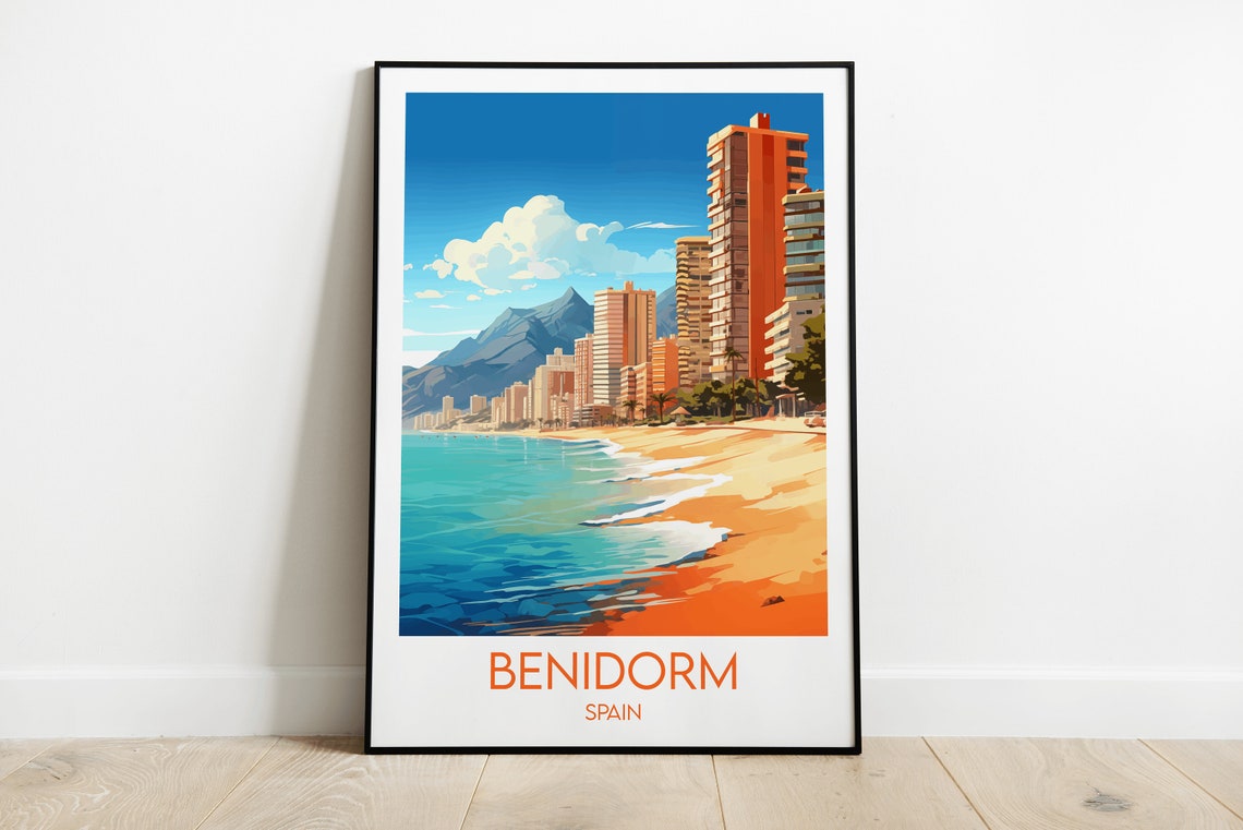 Benidorm Spain Beach Skyline High Rise Turquoise Sea Travel Poster