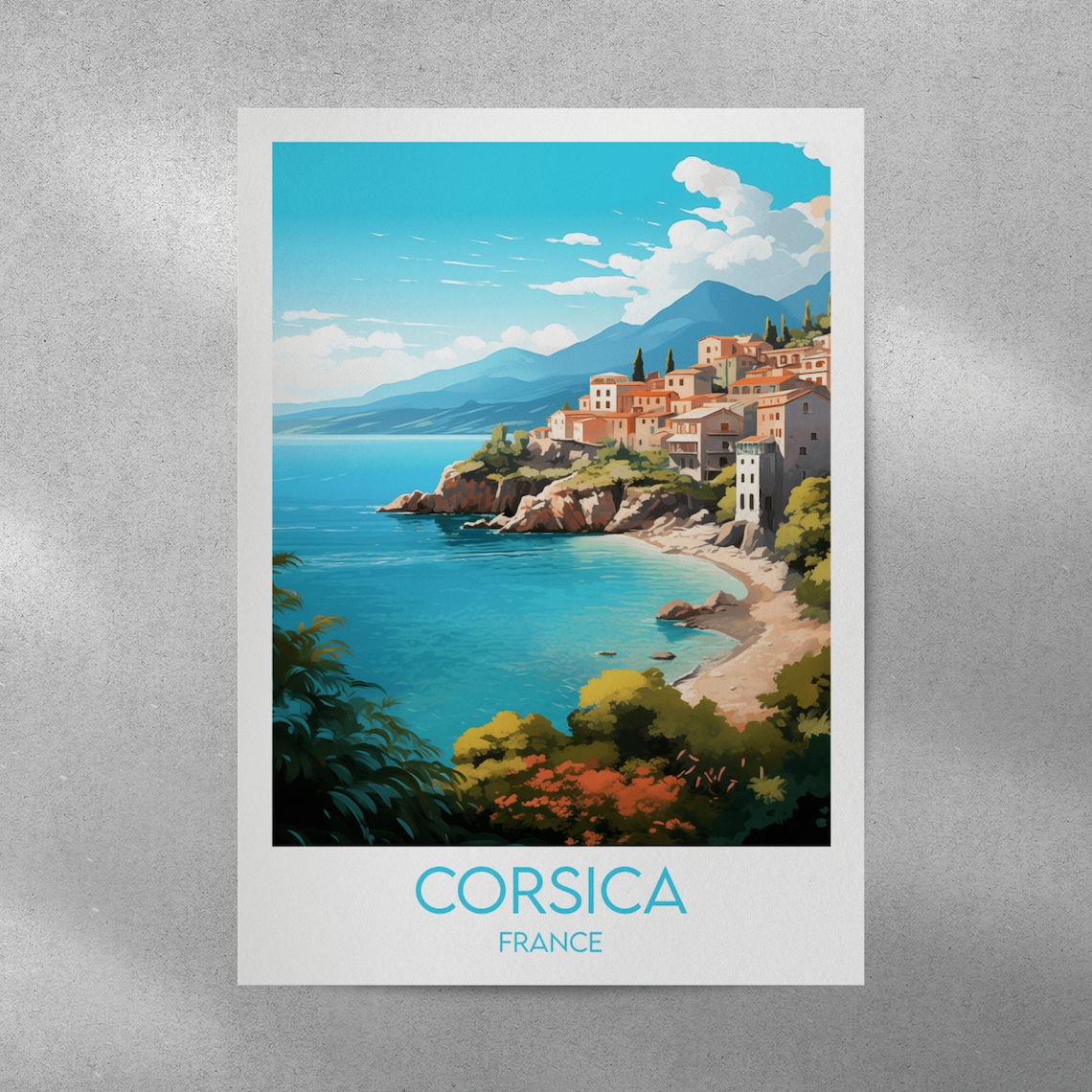 Corsica France Coastal Village Turquoise Bay Island Travel Poster - Image 3