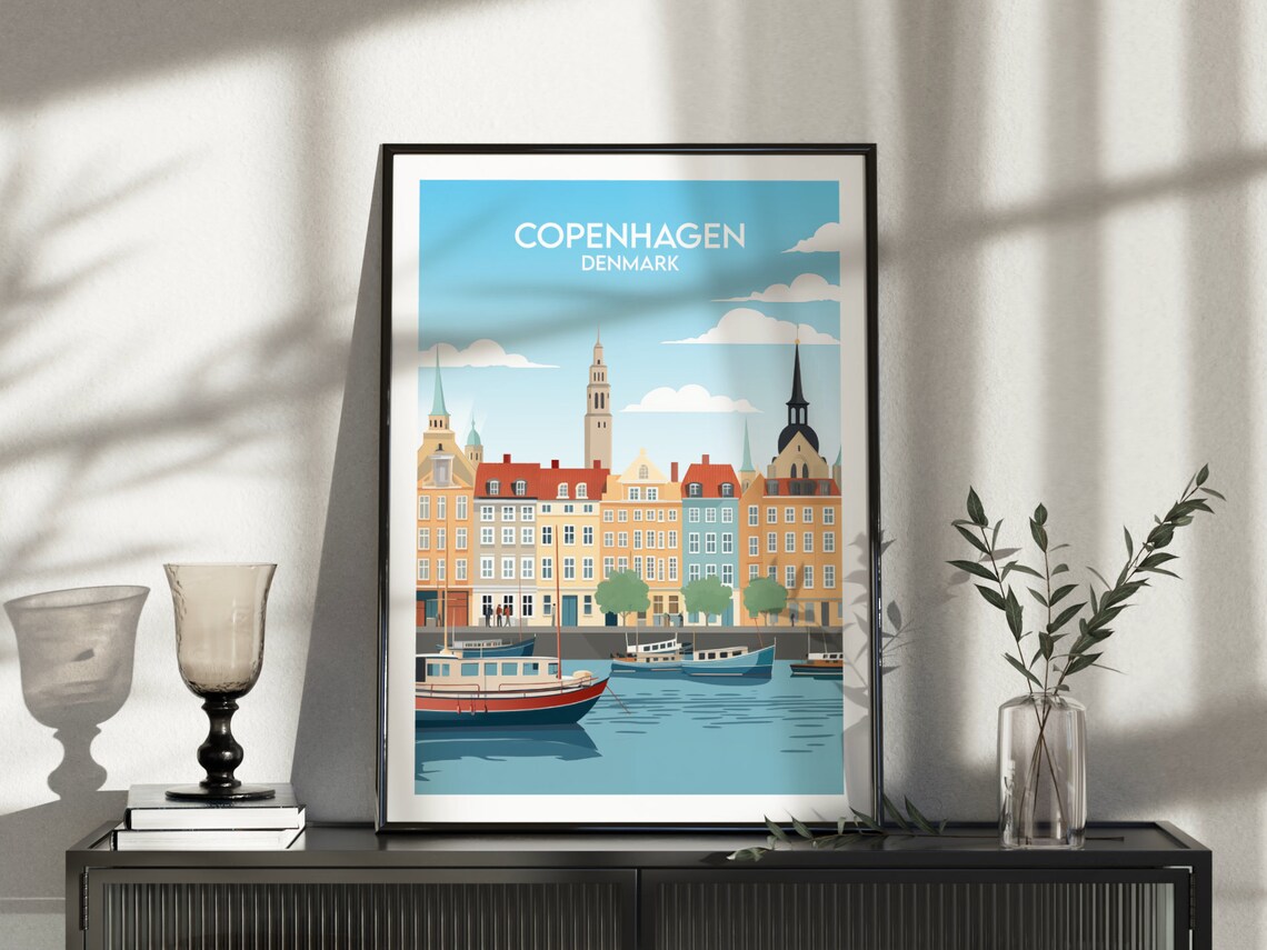 Copenhagen Denmark Harbor Boats Colorful Buildings Travel Poster - Image 3