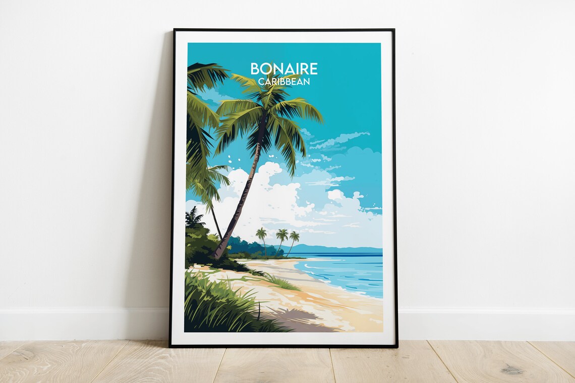 Bonaire Travel Print, Caribbean Poster Custom Personalised
