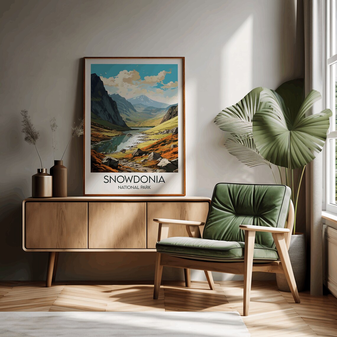 Snowdonia National Park Mountain Valley Lake Vintage Travel Poster - Image 2