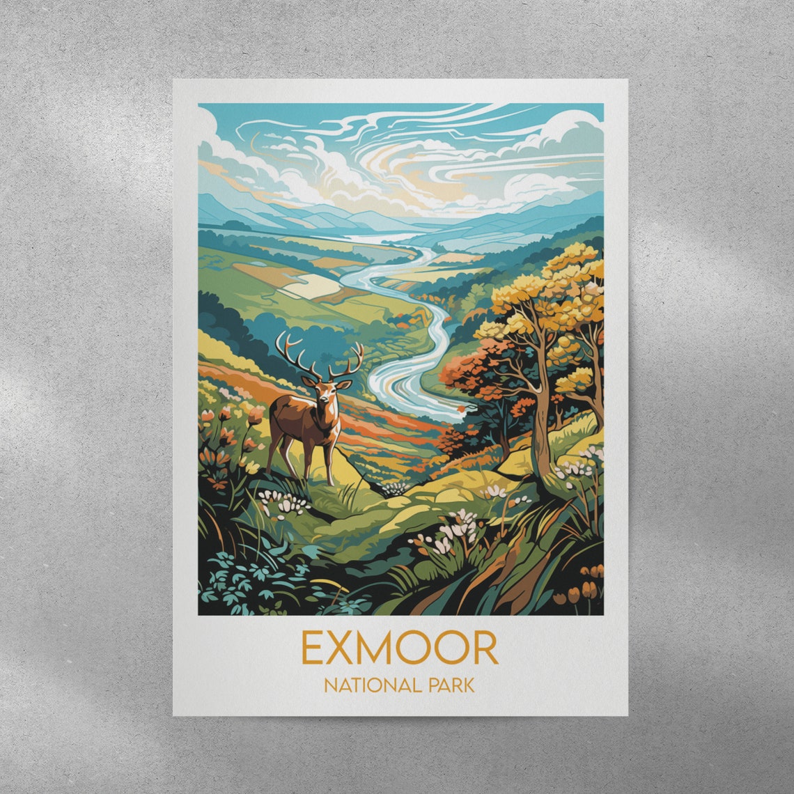 Exmoor National Park Red Deer Stag Valley River Travel Poster - Image 4
