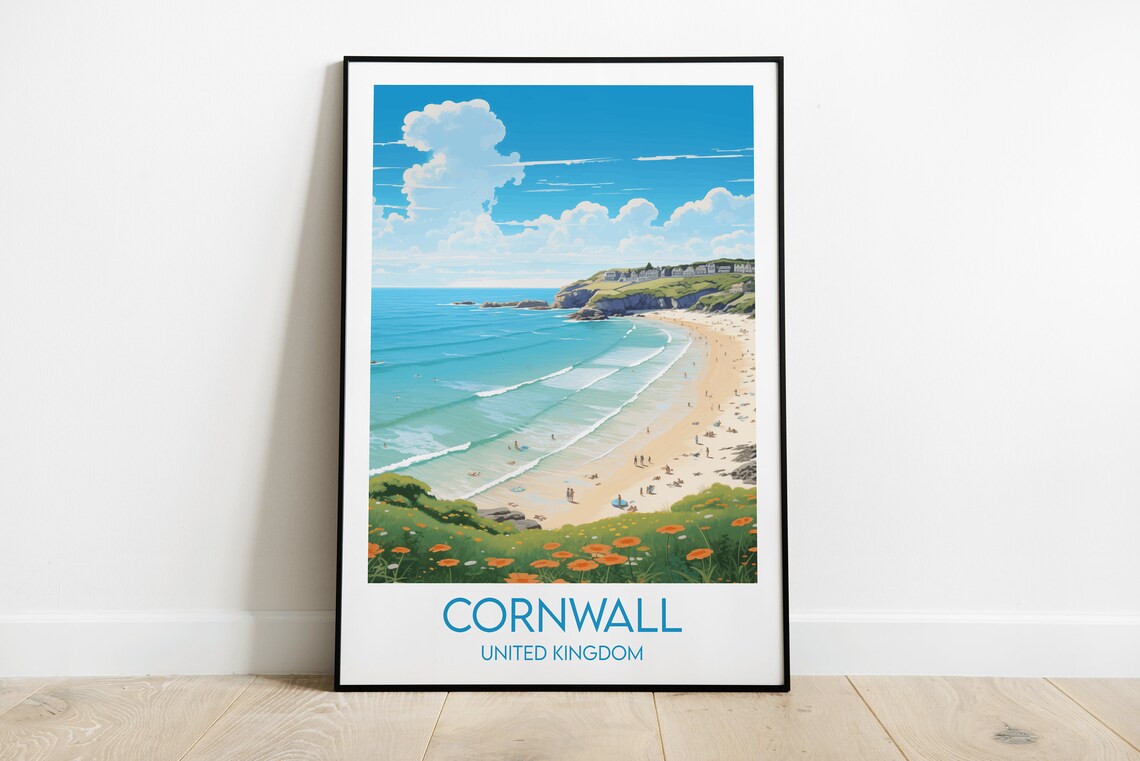 Cornwall Travel Poster, United Kingdom Travel Print