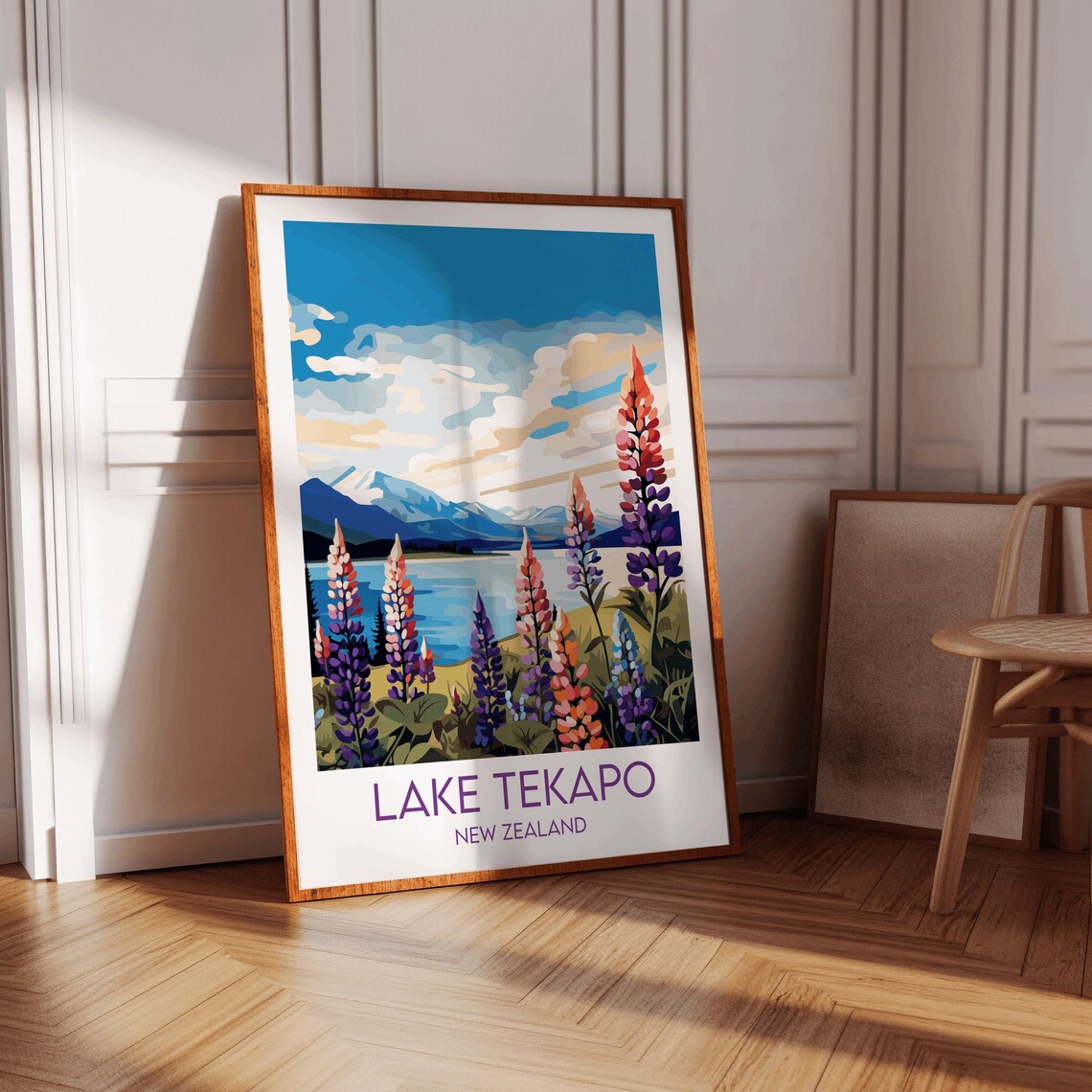 Lake Tekapo New Zealand Lupine Flowers Alpine Lake Travel Poster - Image 3
