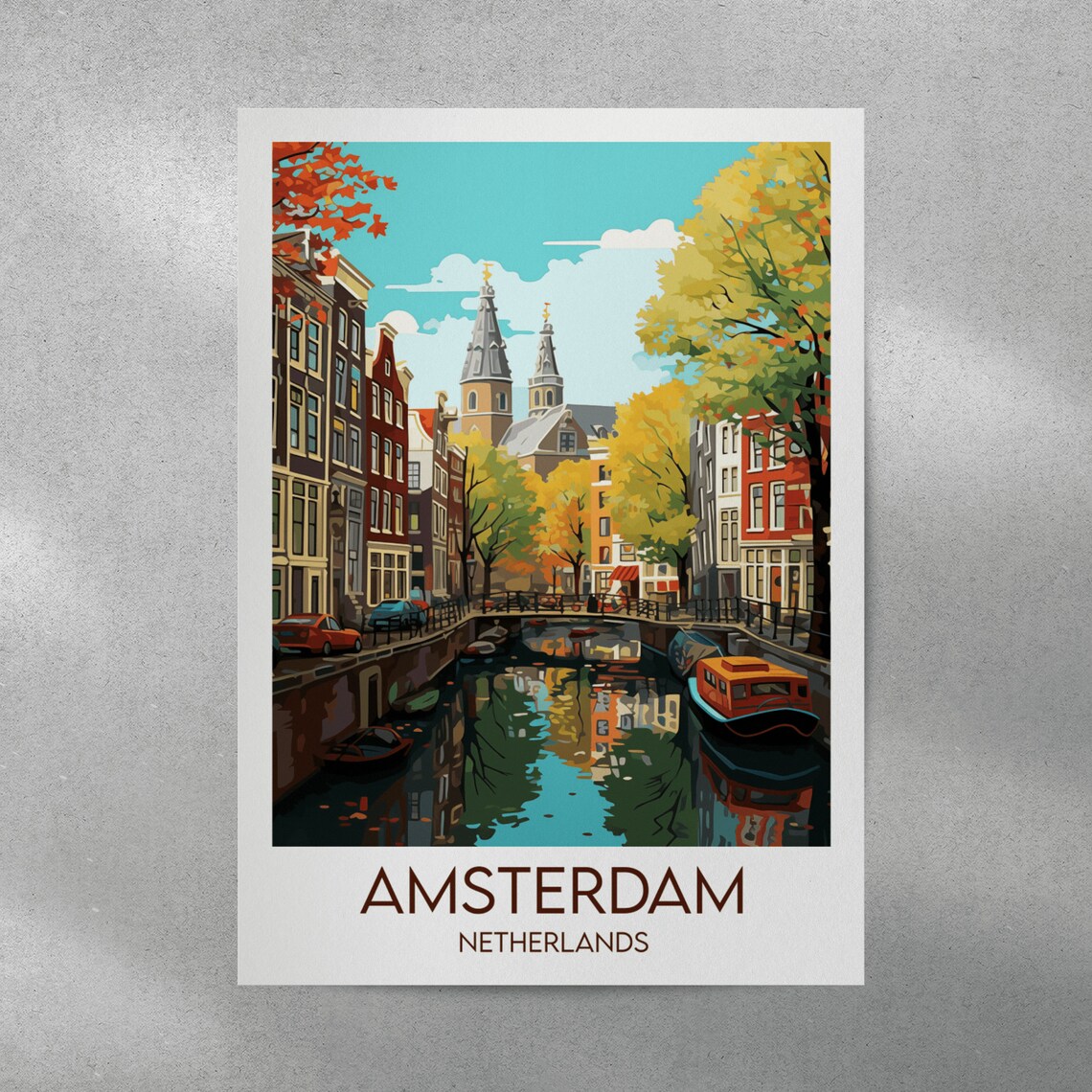 Amsterdam Netherlands Canal Autumn Cityscape Vintage Travel Poster - Image 4