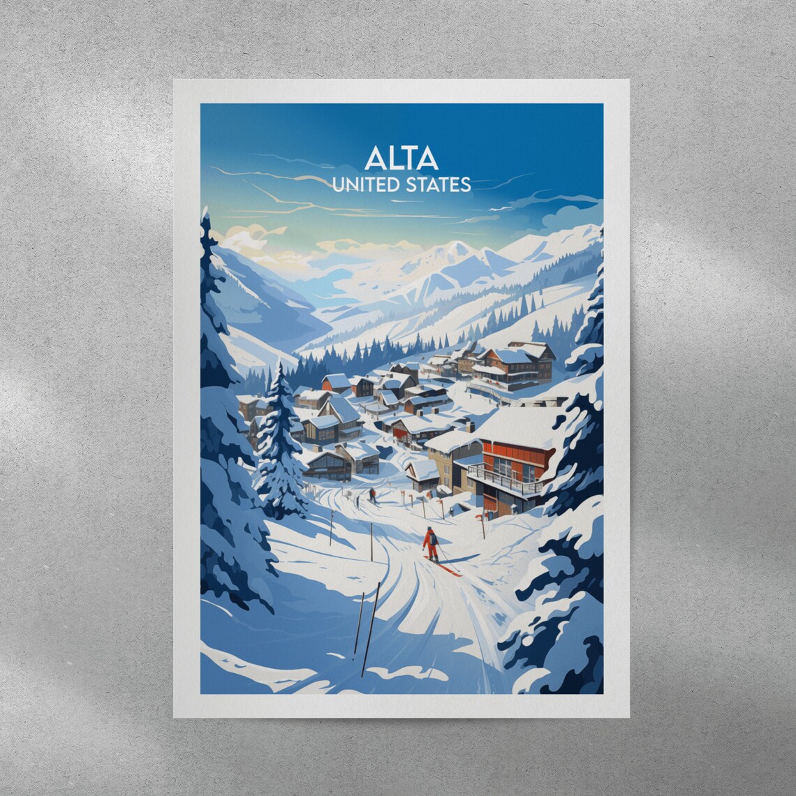 Alta Ski Village Blue Sky Slopes Retro American Travel Poster - Image 5