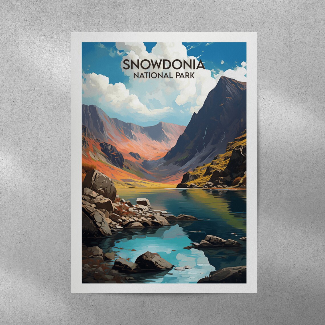 Snowdonia National Park Lake And Peaks Retro Travel Art Poster - Image 4
