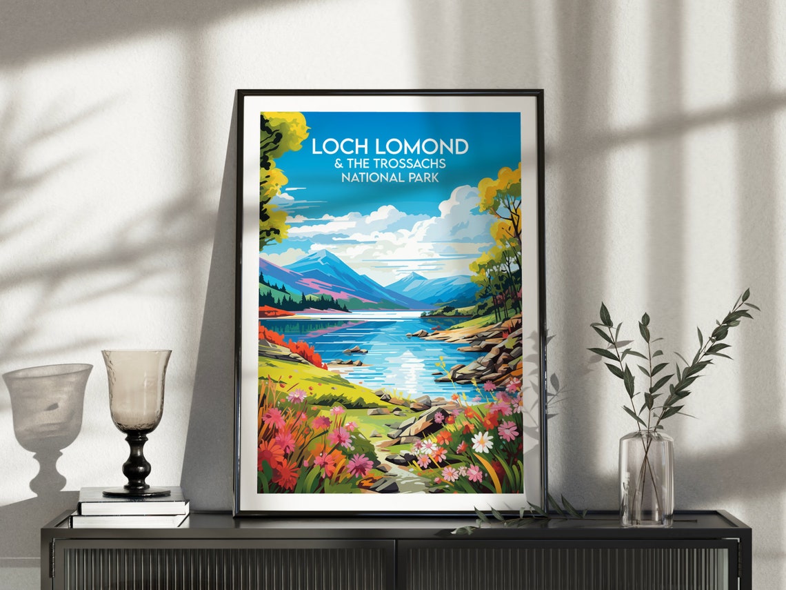 Loch Lomond Trossachs National Park Blue Lake Floral Travel Poster - Image 3