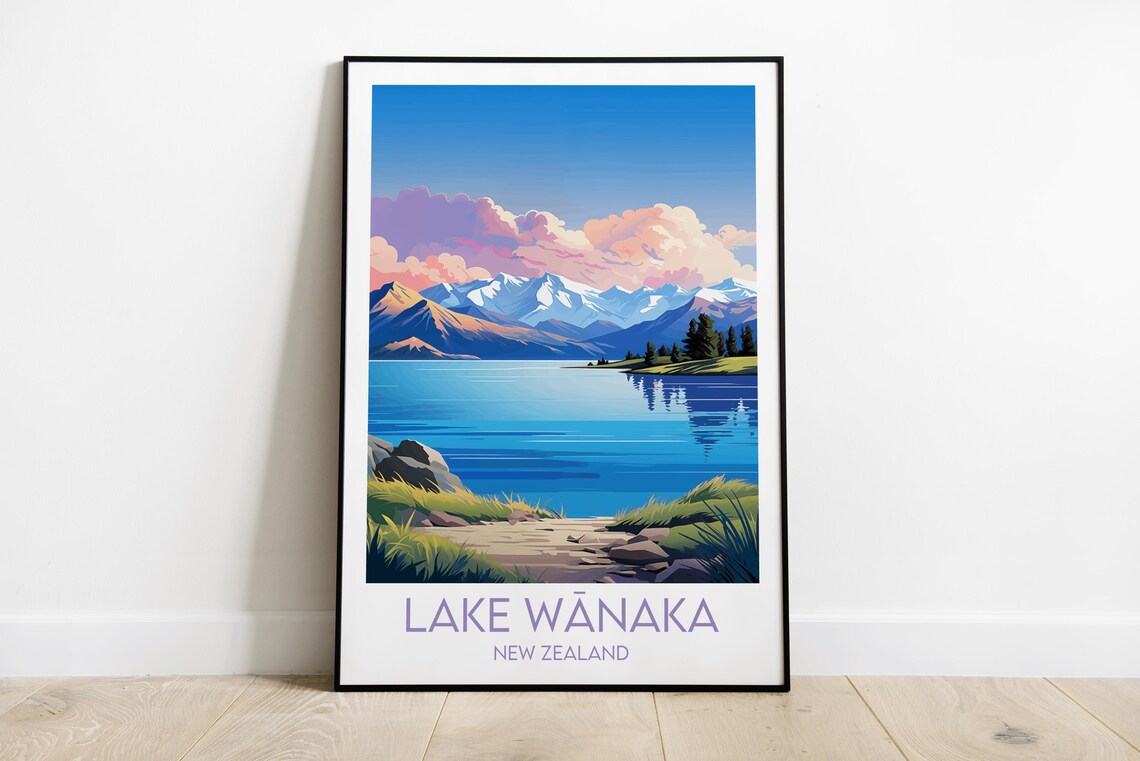 Lake Wānaka New Zealand Turquoise Lake Vintage Travel Poster