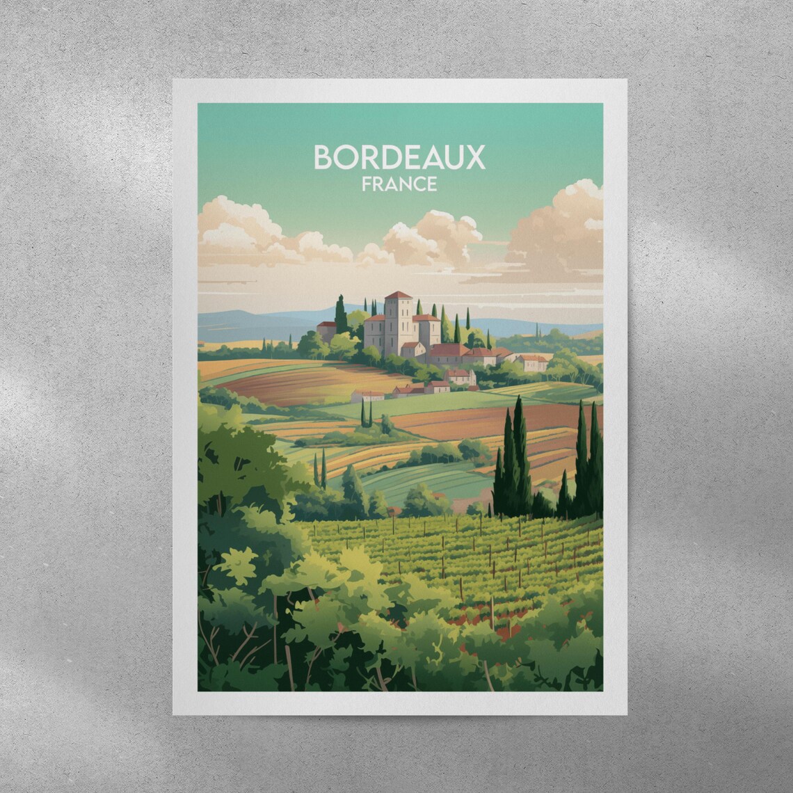 Bordeaux France Hilltop Chateau Vineyards Vintage Travel Poster - Image 4