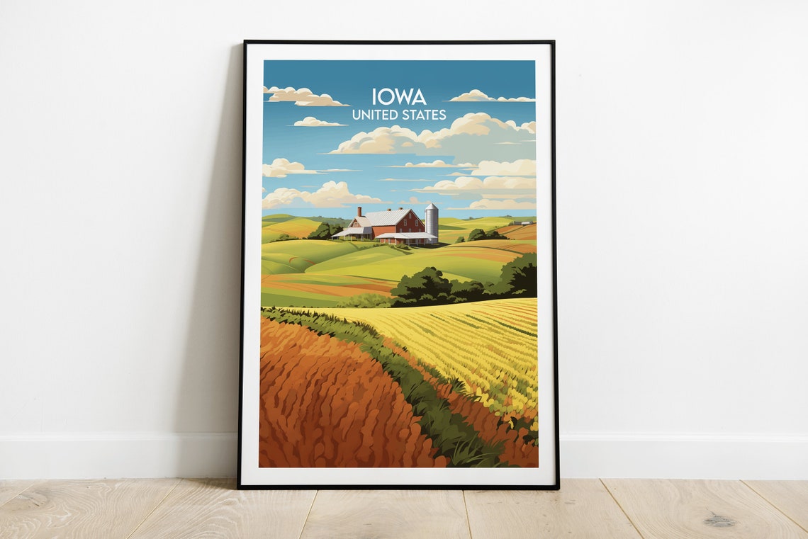 Iowa United States Countryside Barn Harvest Fields Travel Poster