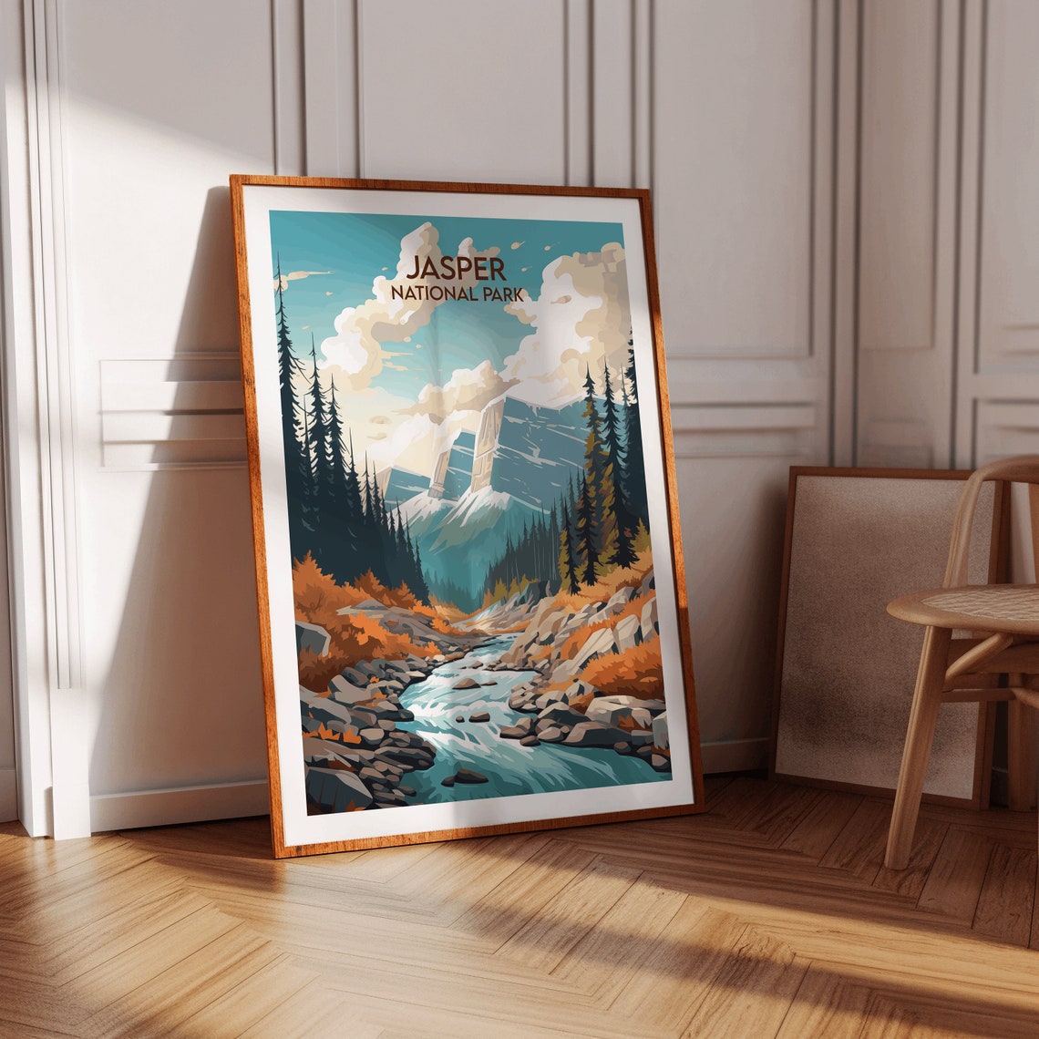 Jasper National Park Canada Travel Poster Mountain River Pine Art - Image 3