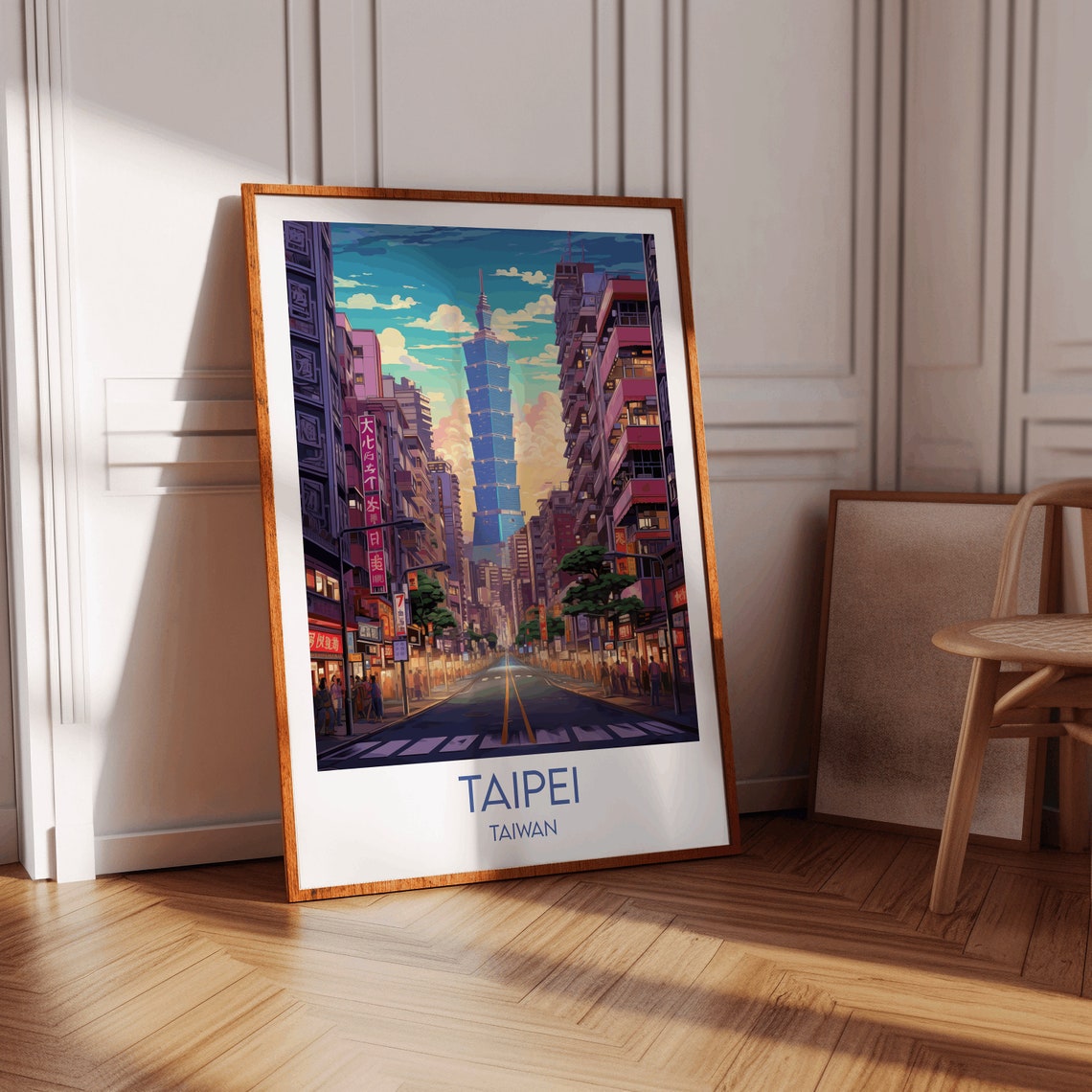 Taiwan Taipei 101 Tower City Street Sunset Dusk Scene Art Poster - Image 3