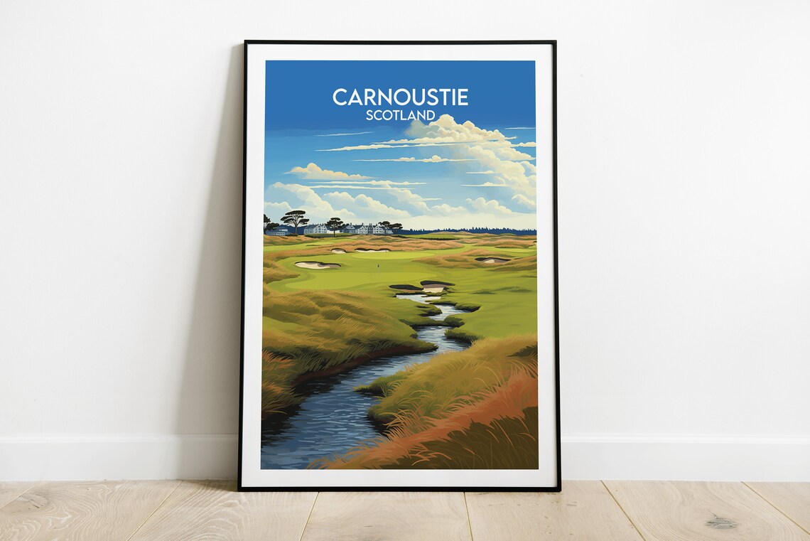 Carnoustie Scotland Vintage Golf Links Travel Poster Green Fairway