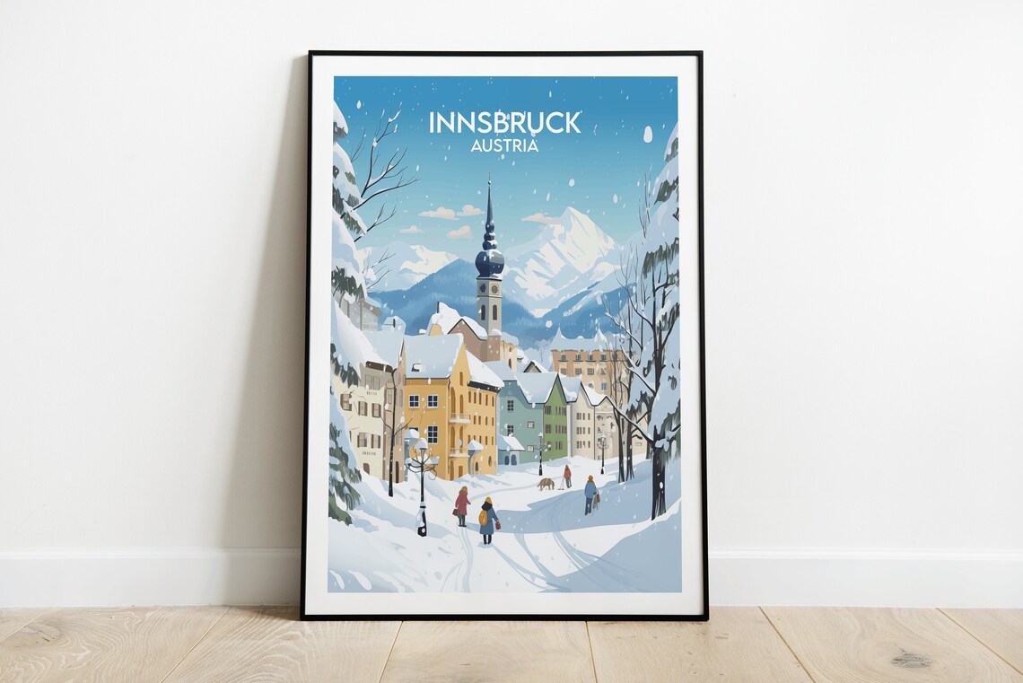 Innsbruck Austria Snowy Old Town Winter Scenic Travel Poster