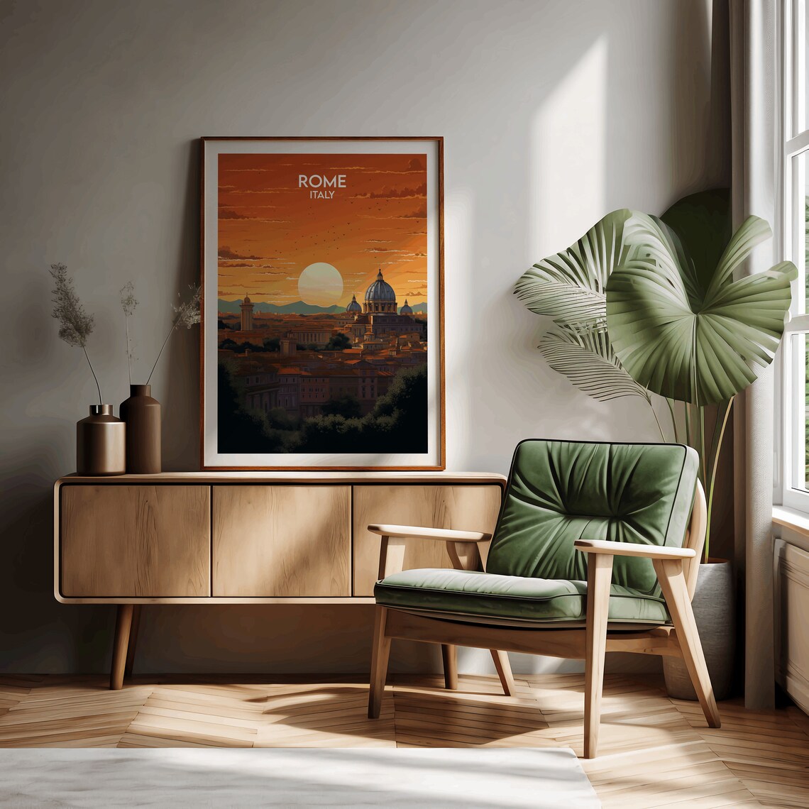 Rome Italy St Peters Basilica Sunset Skyline Vintage Travel Poster - Image 2