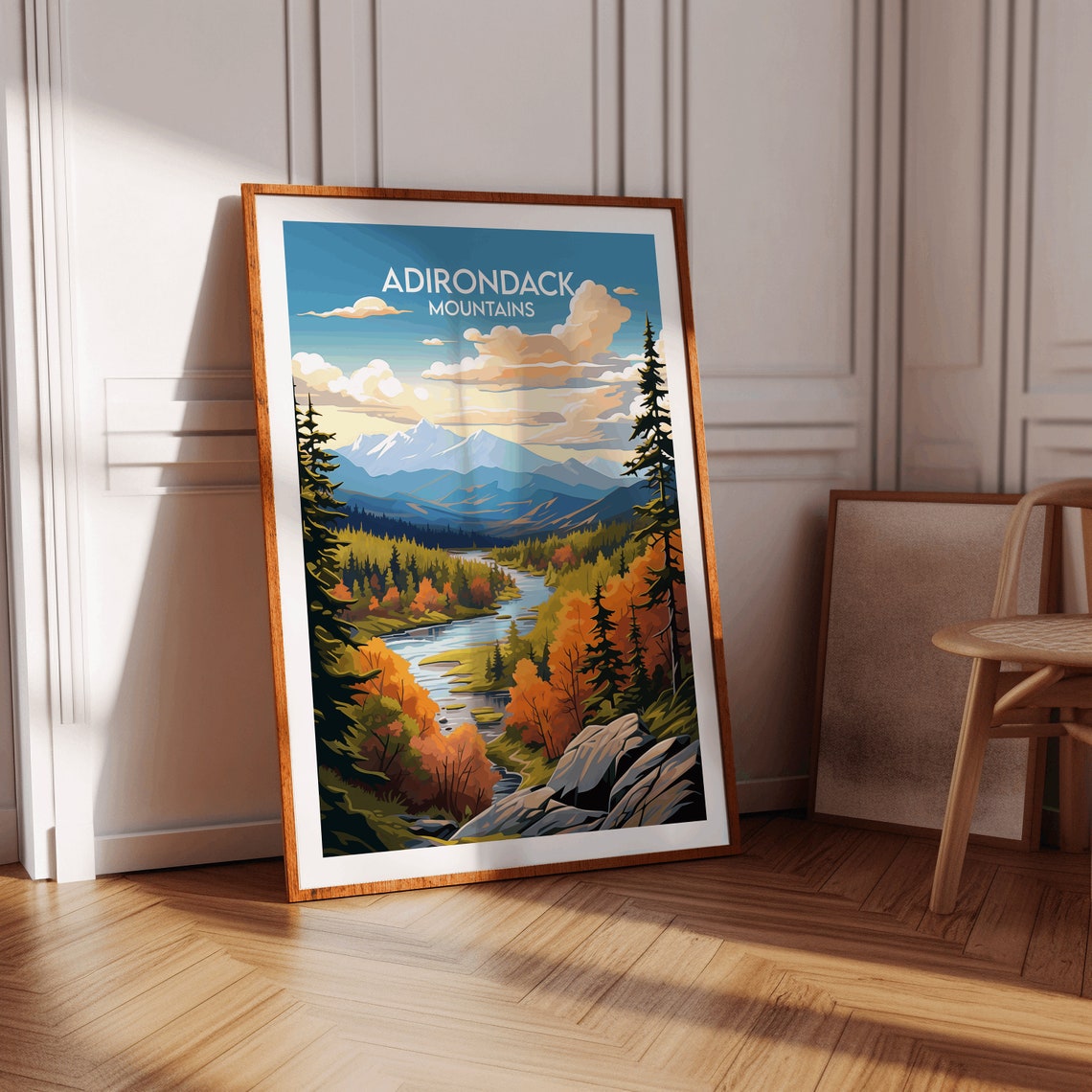 Adirondack Mountains Autumn Valley River Fall Colors Travel Poster - Image 2