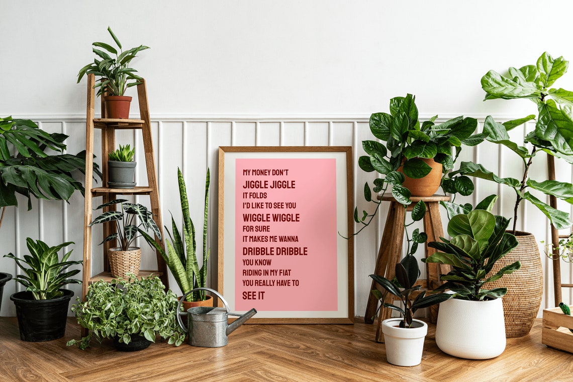 My Money Dont Jiggle Jiggle Funny Song Lyric Typography Pink Poster - Image 3