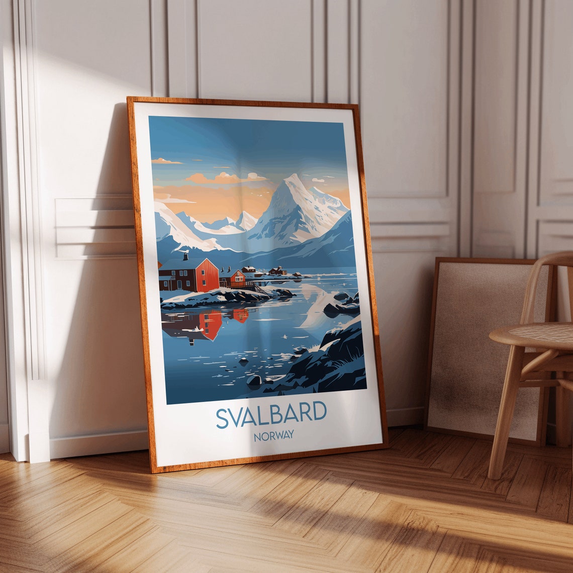Svalbard Norway Arctic Red Cabins Fjord Vintage Travel Poster - Image 3