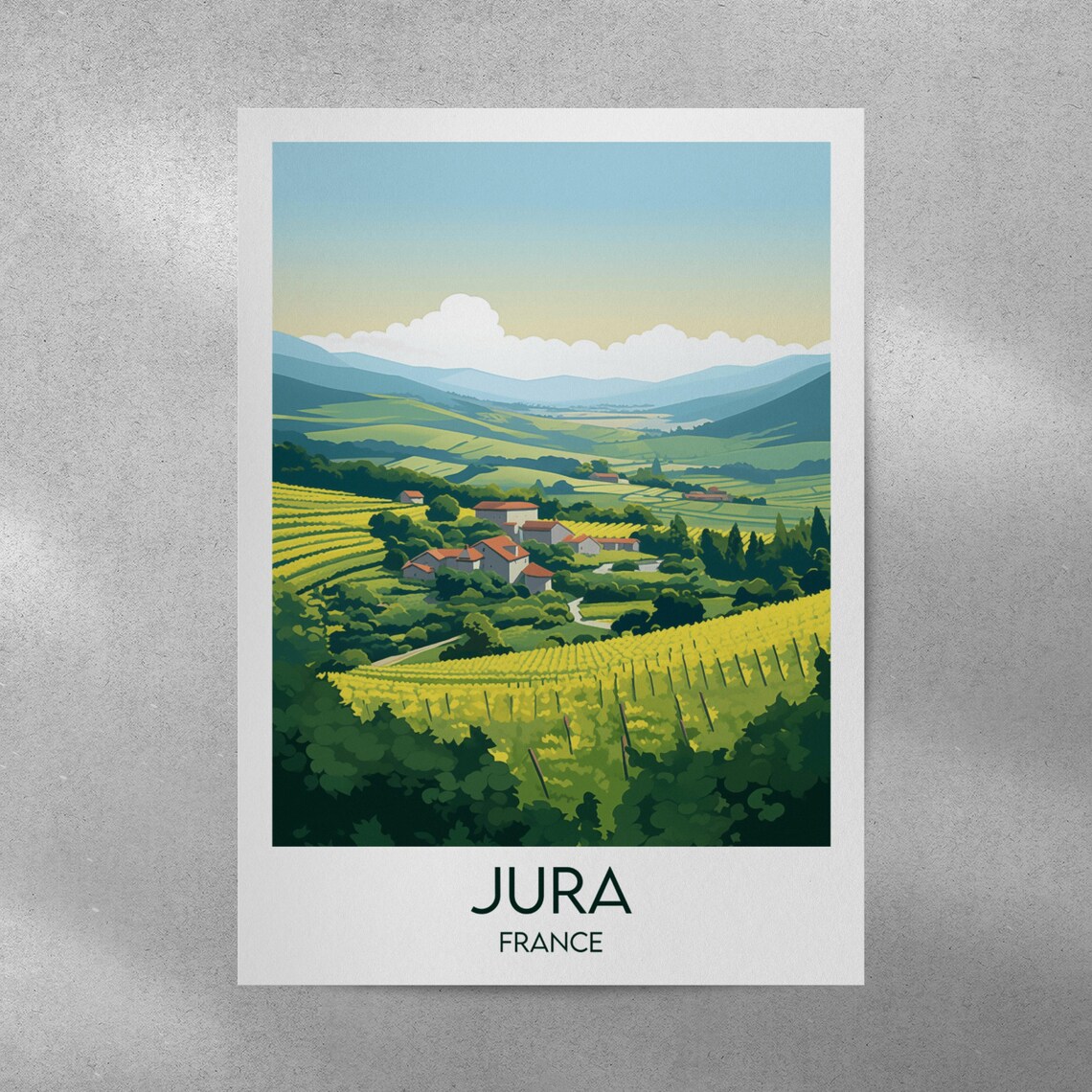 Jura Vineyards France Rolling Green Hills Hamlet Travel Poster - Image 4