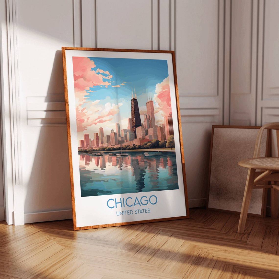 Chicago United States Lakefront Skyline Sunset Reflection Poster - Image 2