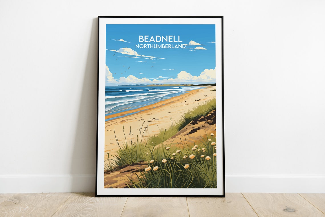 Beadnell Northumberland Sandy Beach Wildflowers Travel Poster