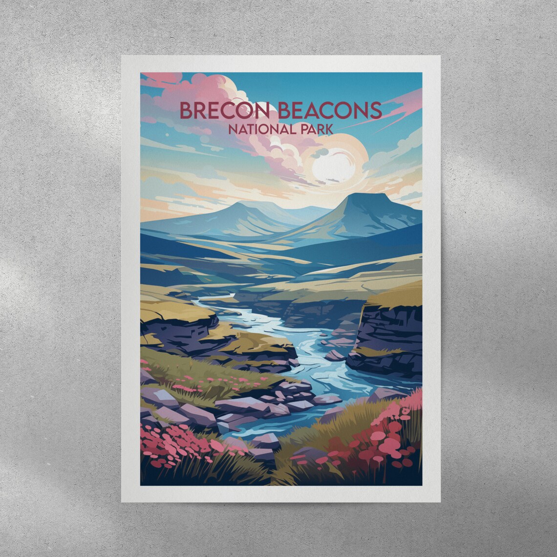 Brecon Beacons Wales National Park River Valley Mountain View Travel Poster - Image 4