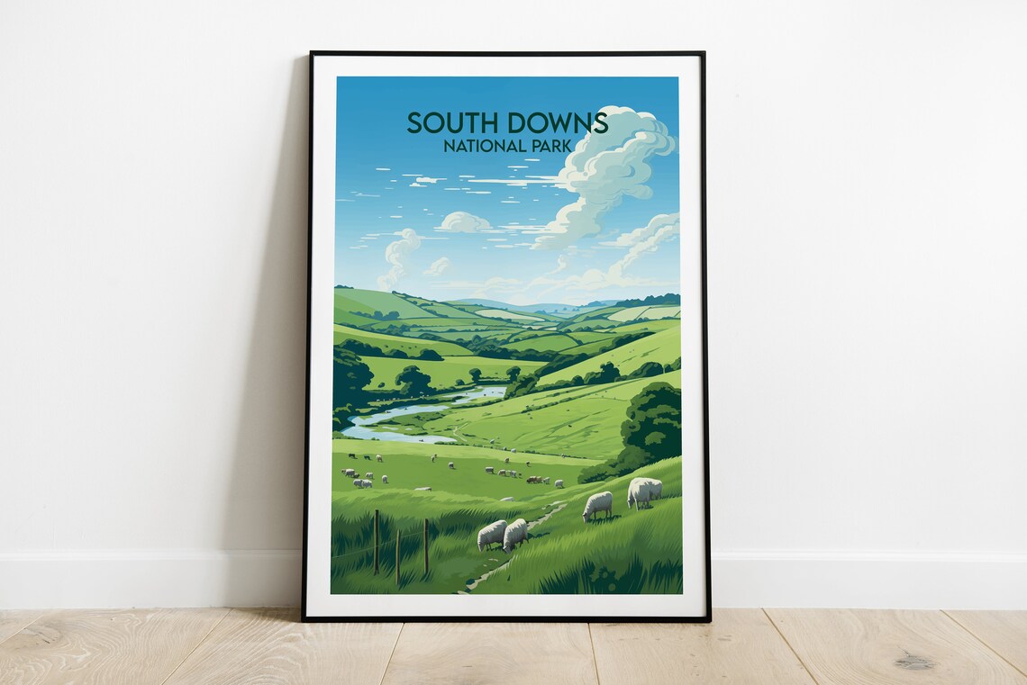 South Downs National Park Travel Poster, England UK