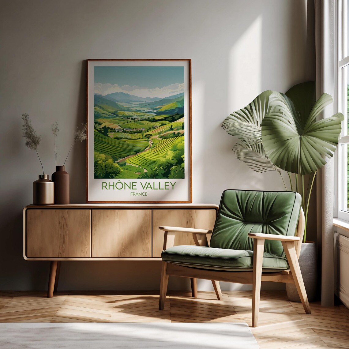 Rhone Valley France Terraced Vineyard Hills Scenic Travel Wall Art - Image 2