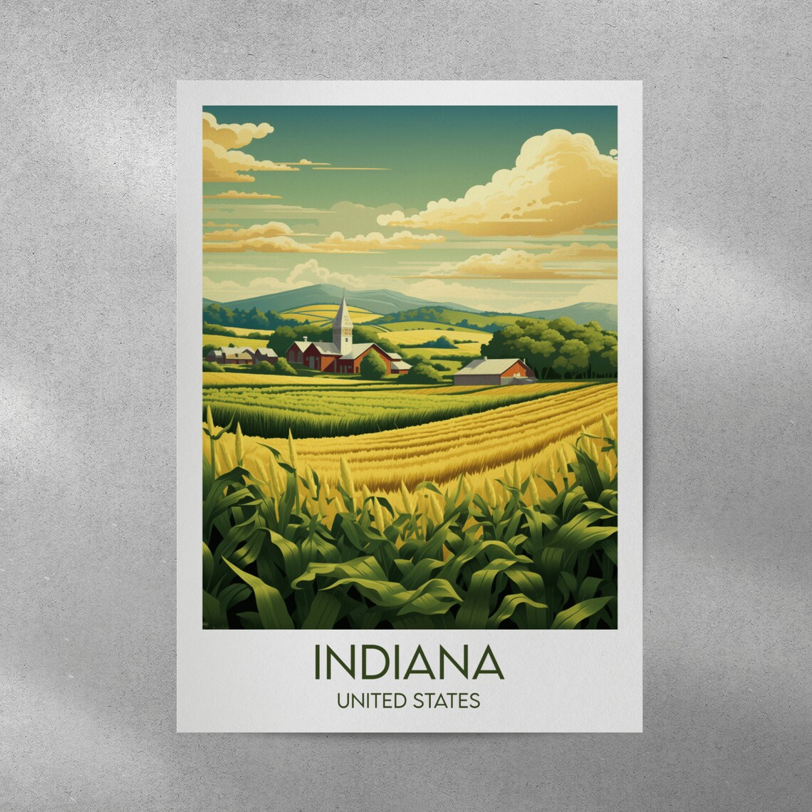 Indiana United States Golden Cornfield Farm Scenic Travel Poster - Image 3